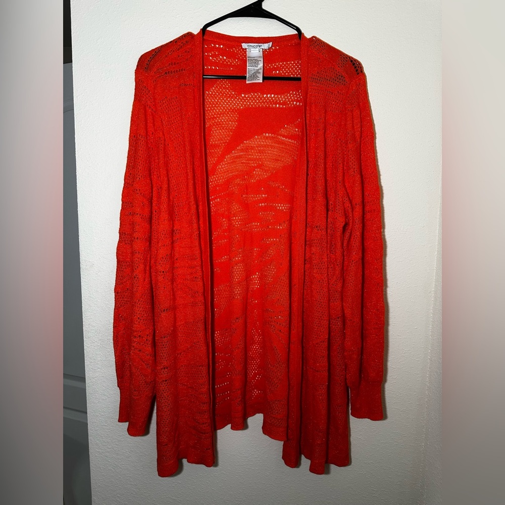 Chico's Vibrant Red Open Knit Cardigan